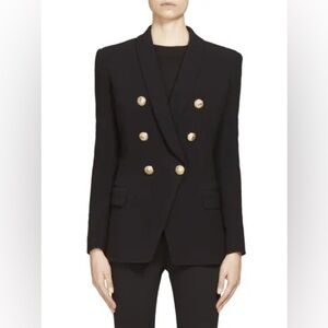 Balmain Black Double-Breasted Shawl Collar Blazer w Gold Buttons XS